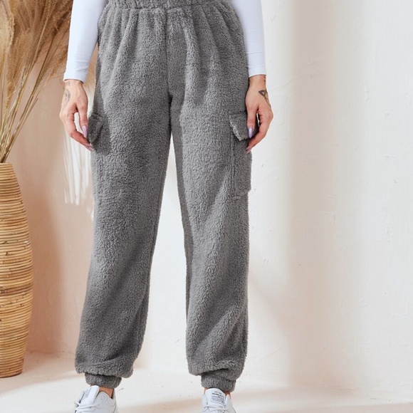 GREY pocket furry teddy jogger pants - Picture 4 of 6